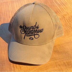 Tan Mesh Trucker Hat with Black Embroidery